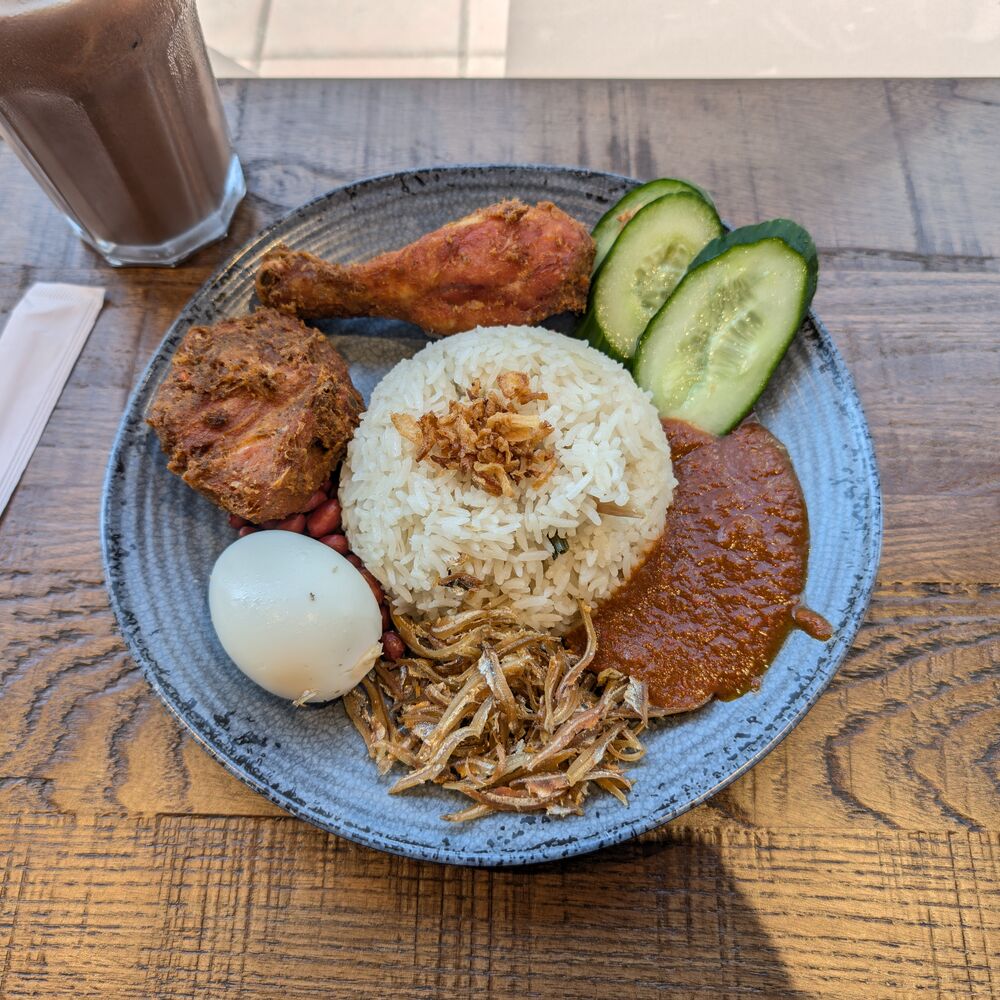 Malaysian nasi lemak plate