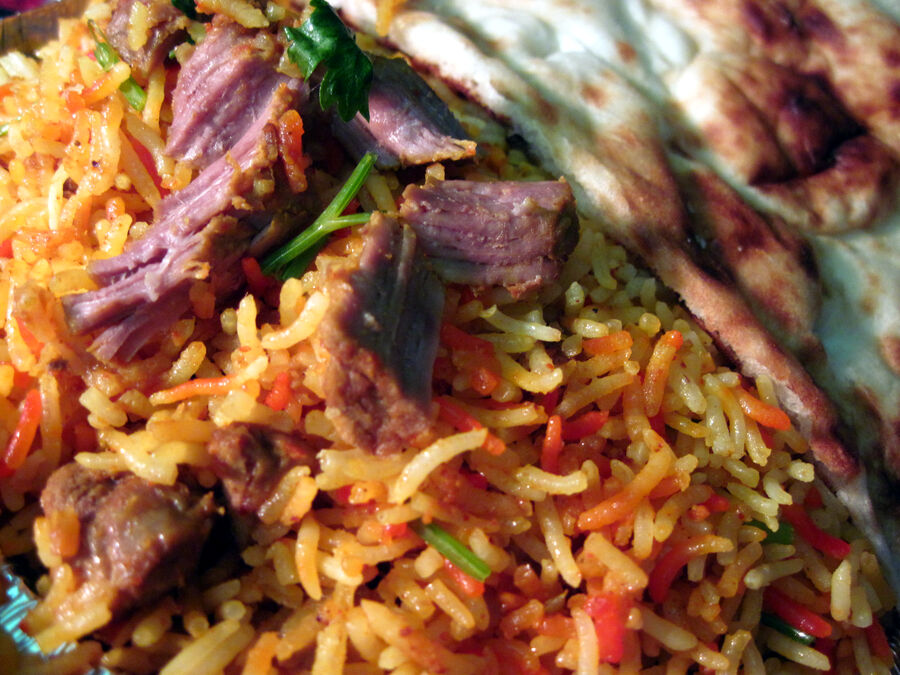 Mutton biryani with fragrant basmati rice